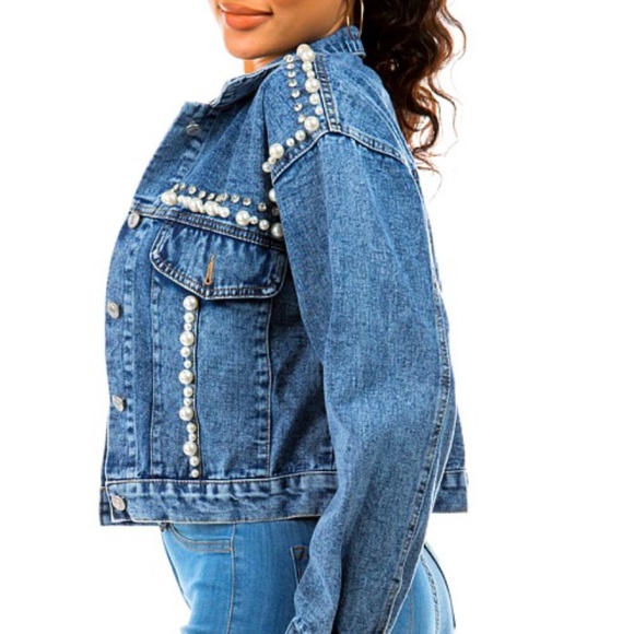 Pearl Rhinestone Denim Jacket - Picture 2 of 4